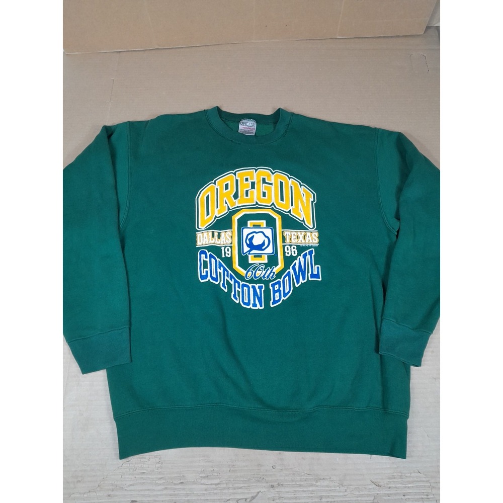 Vtg 90s University Of Oregon Cotton Bowl 1996  Sweatshirt Green Oneita Tag Xl